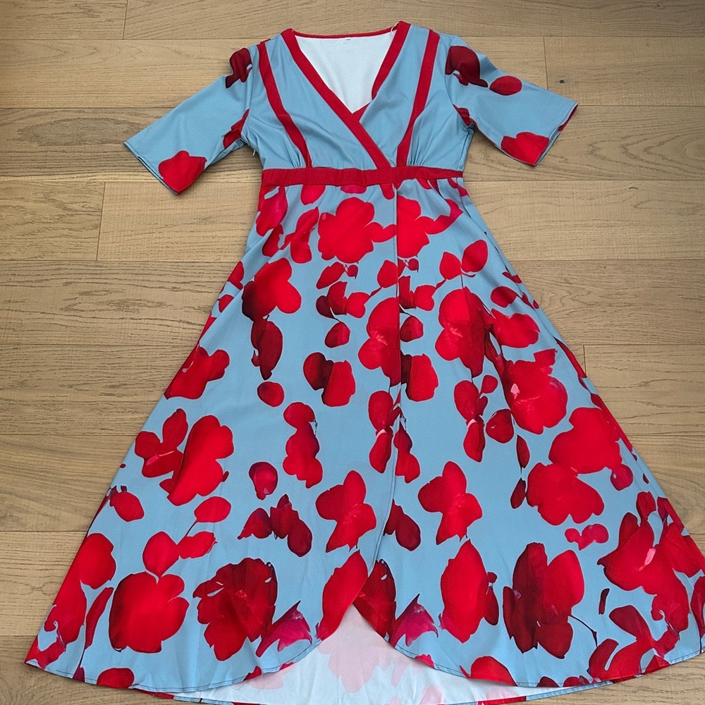 Maxi Dress Red and Blue Floral Dress Large